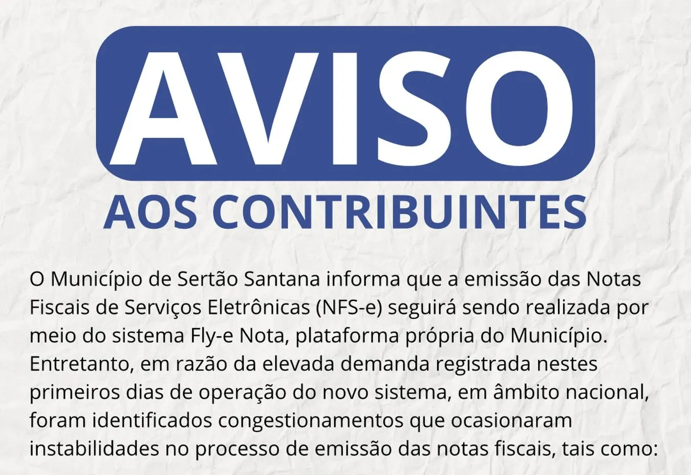 Aviso aos Contribuintes