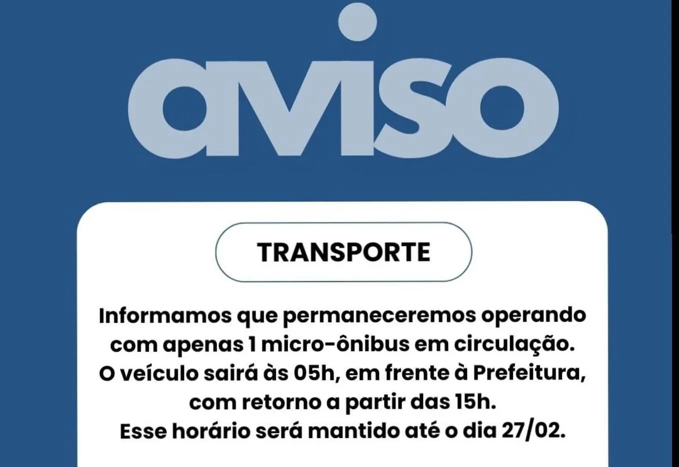 Transporte Municipal opera em horário reduzido até 27/02