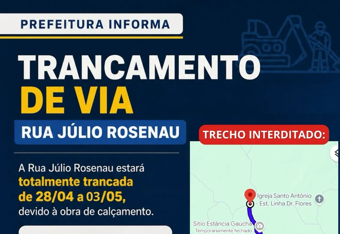 Rua Júlio Rosenau ficará temporariamente bloqueada